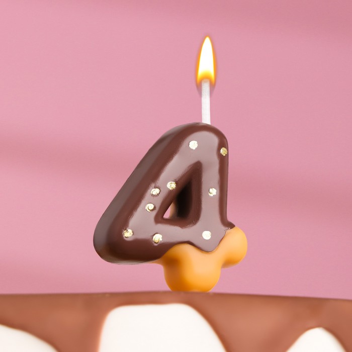 Свеча в торт Шоколадная глазурь, цифра 4, 3,8 см свеча в торт шоколадная глазурь цифра 4 7 см