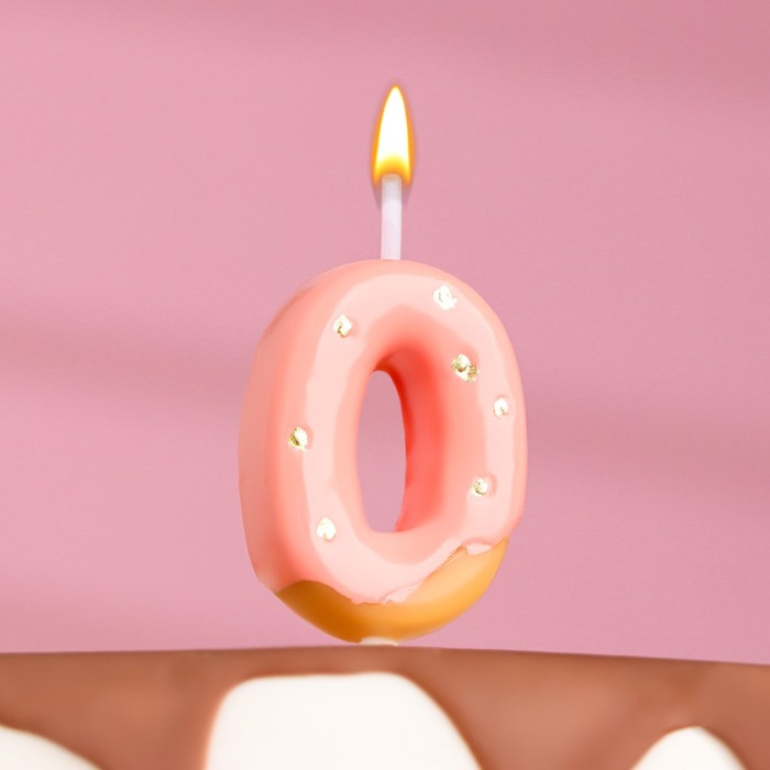 Свеча в торт Клубничная глазурь, цифра 0, розовая , 3,8 см свеча в торт шоколадная глазурь цифра 5