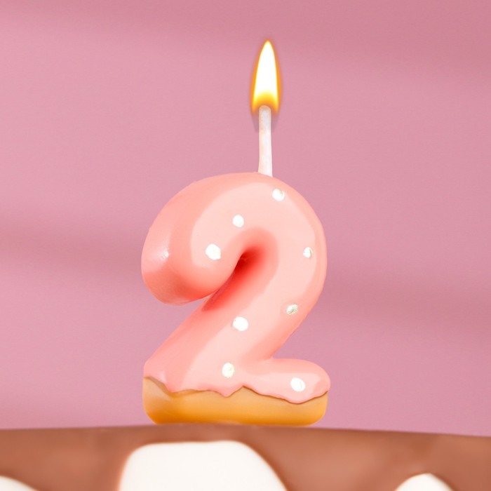 Свеча в торт Клубничная глазурь, цифра 2, розовая, 3,8 см