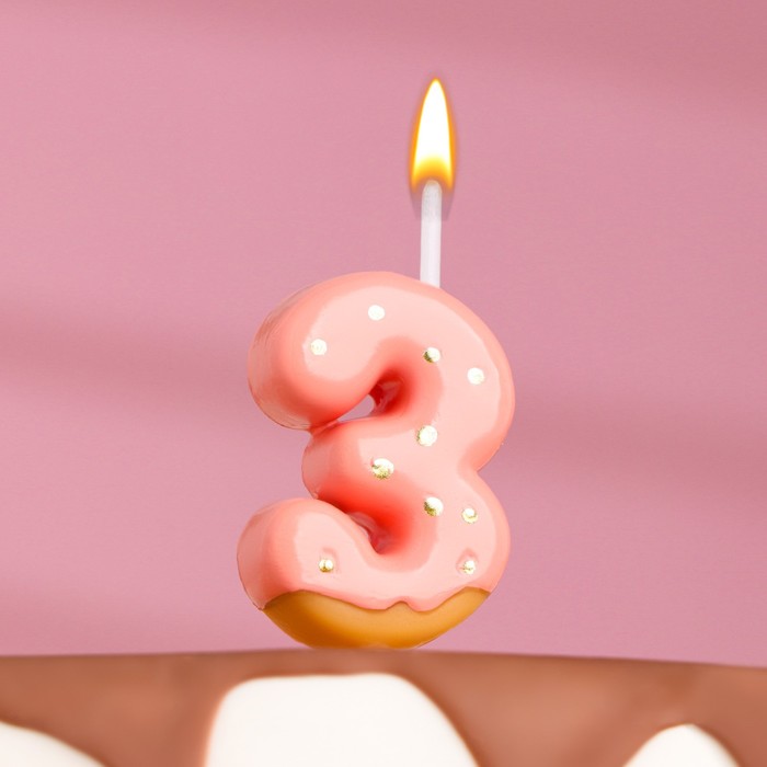 Свеча в торт Клубничная глазурь, цифра 3, розовая, 3,8 см