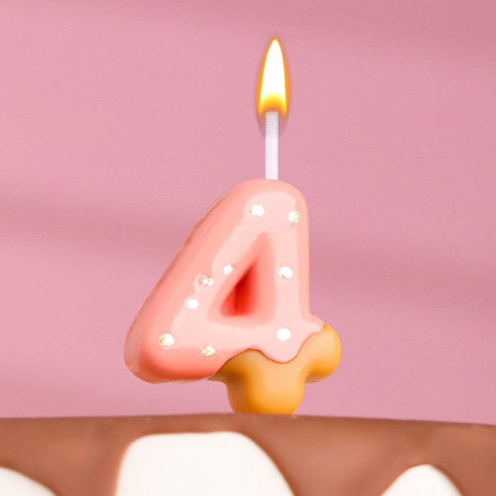 Свеча в торт Клубничная глазурь, цифра 4, розовая, 3,8 см свеча в торт шоколадная глазурь цифра 4 7 см