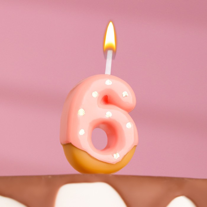 Свеча в торт Клубничная глазурь, цифра 6, розовая, 3,8 см
