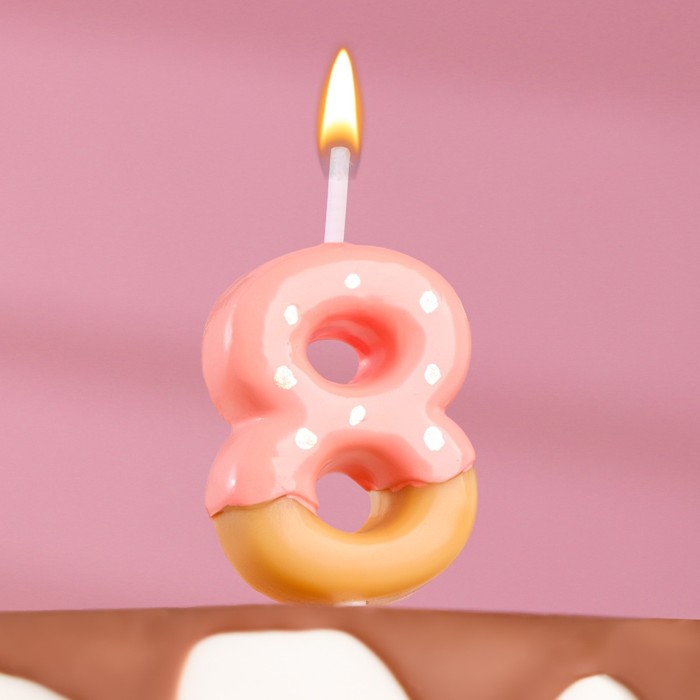 Свеча в торт Клубничная глазурь, цифра 8, розовая, 3,8 см свеча в торт шоколадная глазурь цифра 5