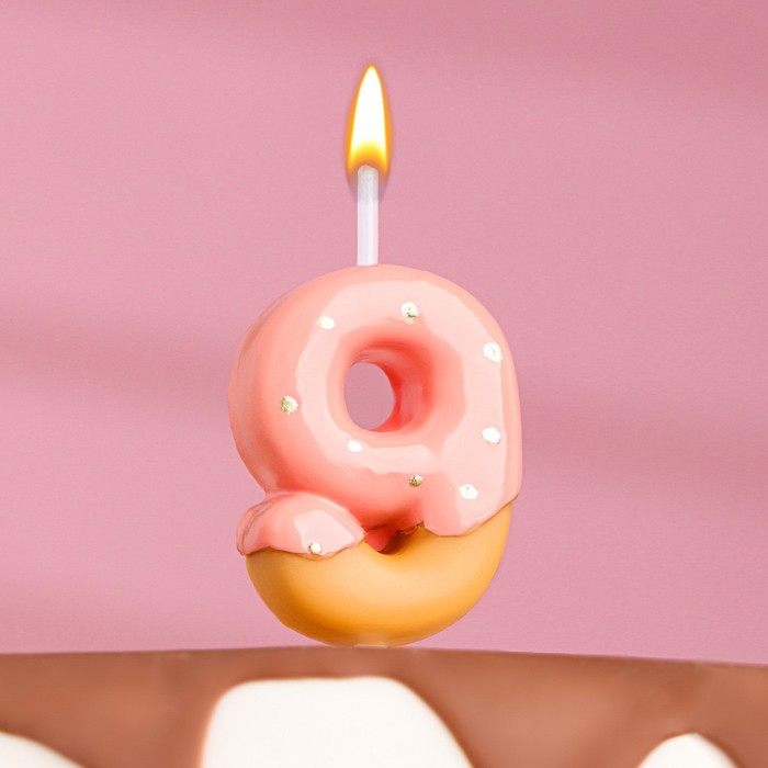 Свеча в торт Клубничная глазурь, цифра 9, розовая, 3,8 см