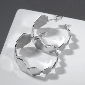 Серьги-кольца "Соты" пластины, цвет серебро, d=2,5