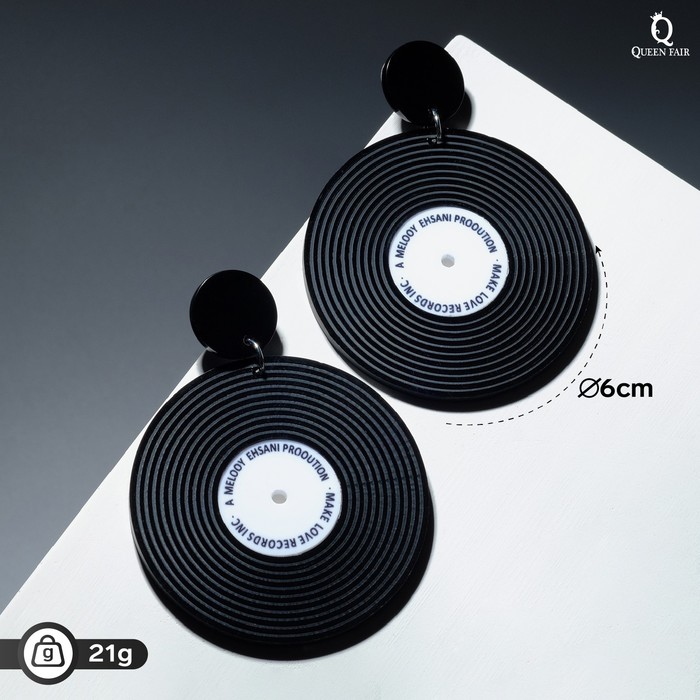 Серьги акрил Винил пластинки цвет чёрно-белый 217₽