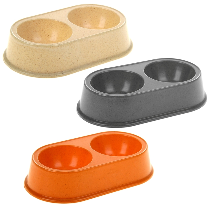 Миска двойная бамбук, 2 х 150 мл, микс цветов