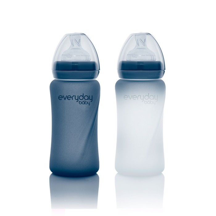Стеклянная бутылочка с индикатором и защитным покрытием Healthy+, 240 мл, черничная