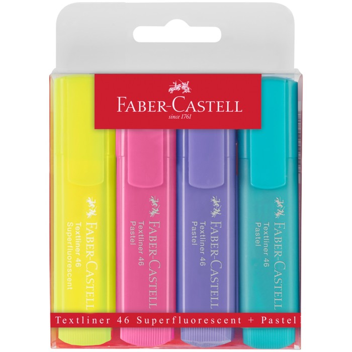 фото Набор текстовыделителей faber-castell 46 superfluorescent + pastel 4 цвета, 1- 5 мм