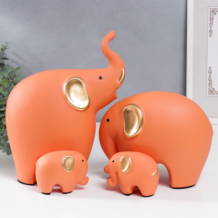 Сувенир керамика Четыре слона оранж набор 4 шт 7,5х9,5 17х21 27х22,5 см