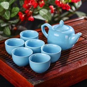 Набор для чайной церемонии «Небо», 7 предметов: чайник 180 мл, 6 пиал 70 мл, цвет голубой Ош