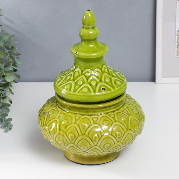 Сувенир интерьерный керамика шкатулка Чешуйки зелёный 29х22х22 см