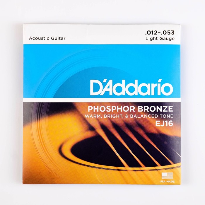 фото Струны для акустической гитары light 12-53 d`addario ej16 phosphor bronze, фосфорная бронза