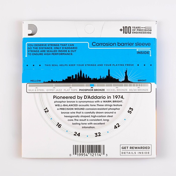 

Струны для акустической гитары Light 12-53 D`Addario EJ16 PHOSPHOR BRONZE, фосфорная бронза
