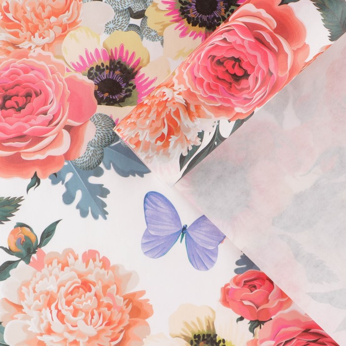 Бумага упаковочная крафтовая «Цветы», 50 х 70 см бумага упаковочная глянцевая нежные цветы 50 х 70 см
