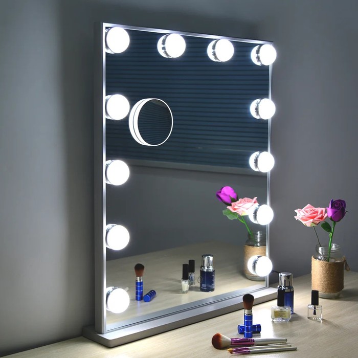 Зеркало OKIRA L606V12, настольное, гримёрное, 58х47.5см, 3200-6500К, 12 диодов, белое