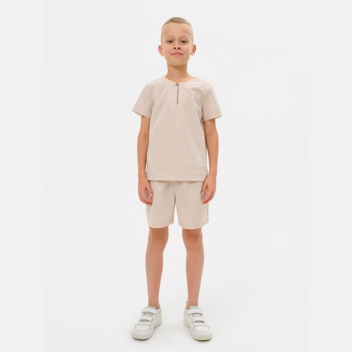 Комплект для мальчика (рубашка, шорты) MINAKU: Cotton Collection цвет бежевый, рост 116 комплект для мальчика рубашка шорты minaku цвет бежевый рост 116