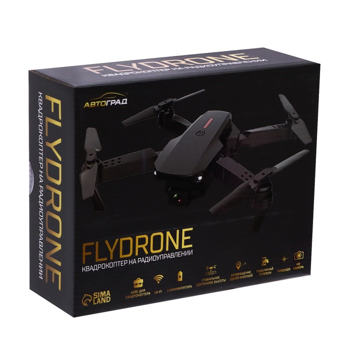 Квадрокоптер на радиоуправлении FLYDRONE, камера 1080P, барометр, Wi-Fi, 2 акб, цвет черный   714899