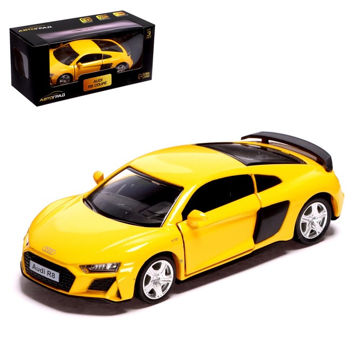 Машина металлическая AUDI R8 COUPE, 1:32, инерция, открываются двери, цвет жёлтый цена и фото