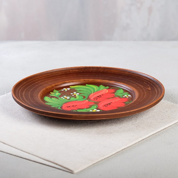 фото Тарелка "домашние традиции", роспись, красная глина, 19 см