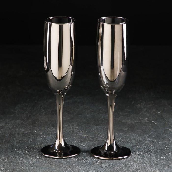 Набор бокалов стеклянных для шампанского Доляна «Кьянти», 170 мл, 2 шт, цвет серый бокал стеклянный для шампанского кьянти 170 мл цвет серый