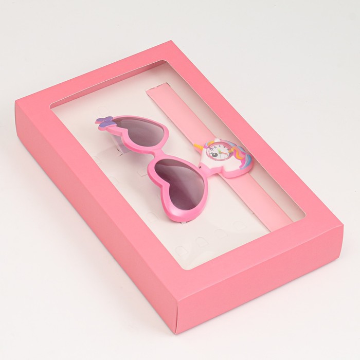 фото Детский подарочный набор для девочек "единорожка" 2 в 1: наручные часы, очки солнцезащитные