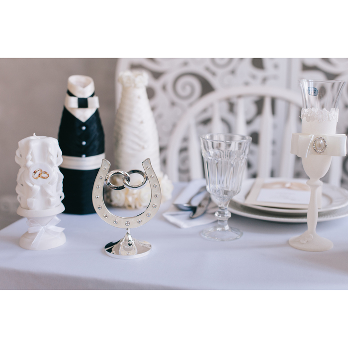 Сувенир «Подкова», с обручальными кольцами, 10×7×14 см, с кристаллами Сваровски