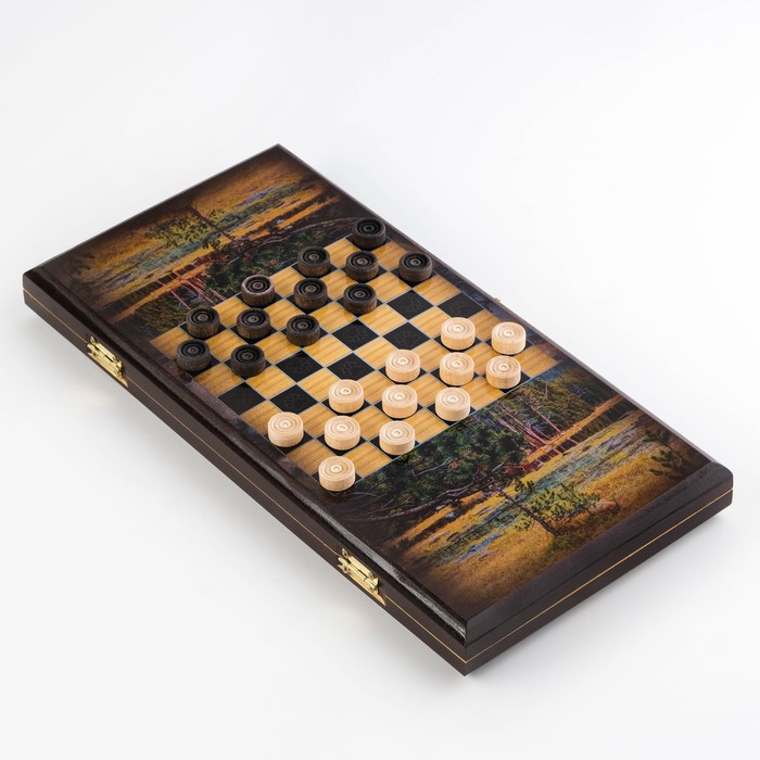 Нарды "Хозяин тайги", деревянная доска 40 x 40 см, с полем для игры в шашки