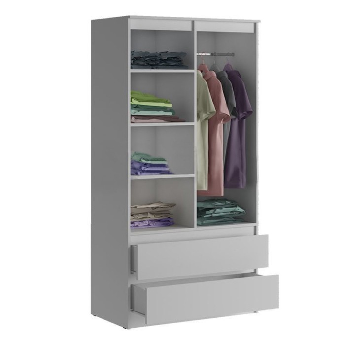 Шкаф 2х створчатый с ящиками Челси, 902х514х1796, Белый глянец/Белый