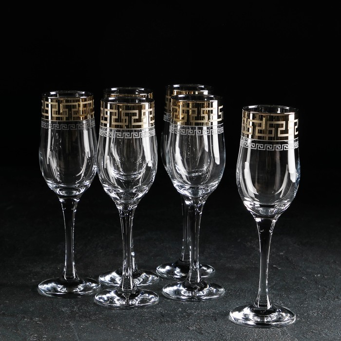 набор бокалов для шампанского рrimavera стеклянный 190 мл 6 шт гравировка напыление Набор бокалов для шампанского «Нэро», 190 мл, 6 шт