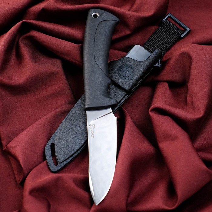 Нож кавказский, разделочный "Енот" с чехлом, сталь - AUS-8, рукоять - эластрон, 10.5 см