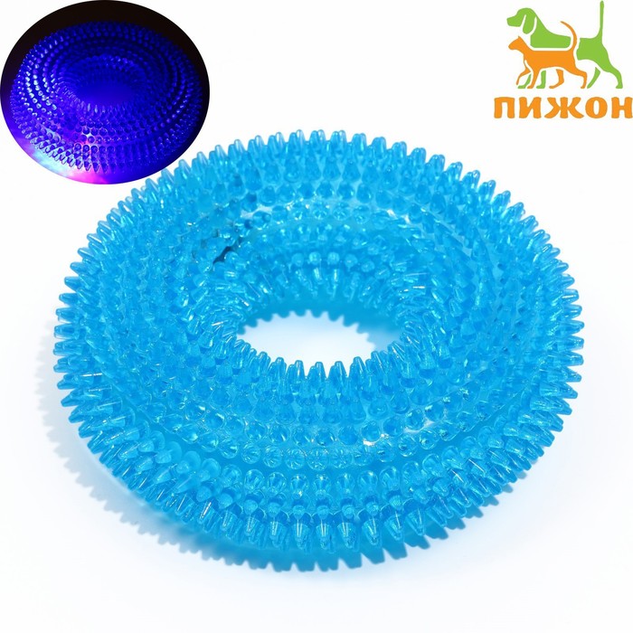 Игрушка светящаяся для собак Жевательное кольцо, TPR, 12 см, голубая