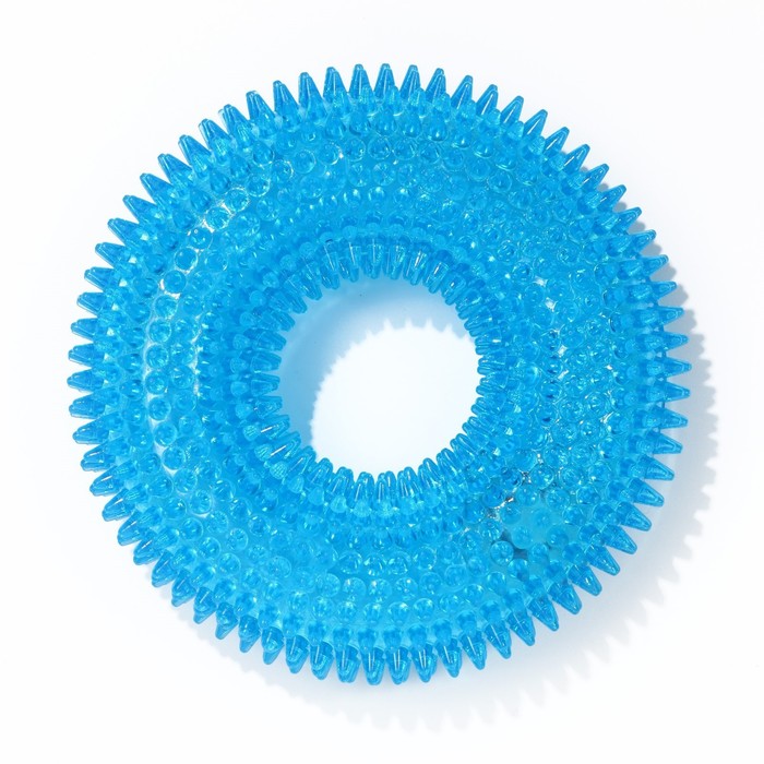 Игрушка светящаяся для собак "Жевательное кольцо", TPR,  12 см, голубая