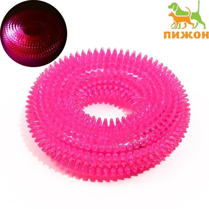 Игрушка светящаяся для собак Жевательное кольцо, TPR, 12 см, розовая