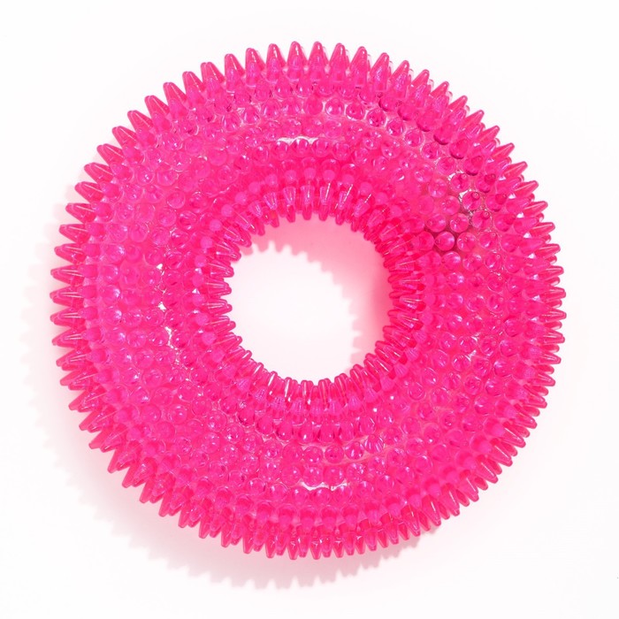 Игрушка светящаяся для собак "Жевательное кольцо", TPR, 12 см,  розовая