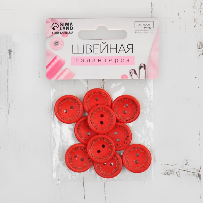 

Набор нашивок из дерева «Hand made with love», 2 × 2 см, 10 шт, цвет красный