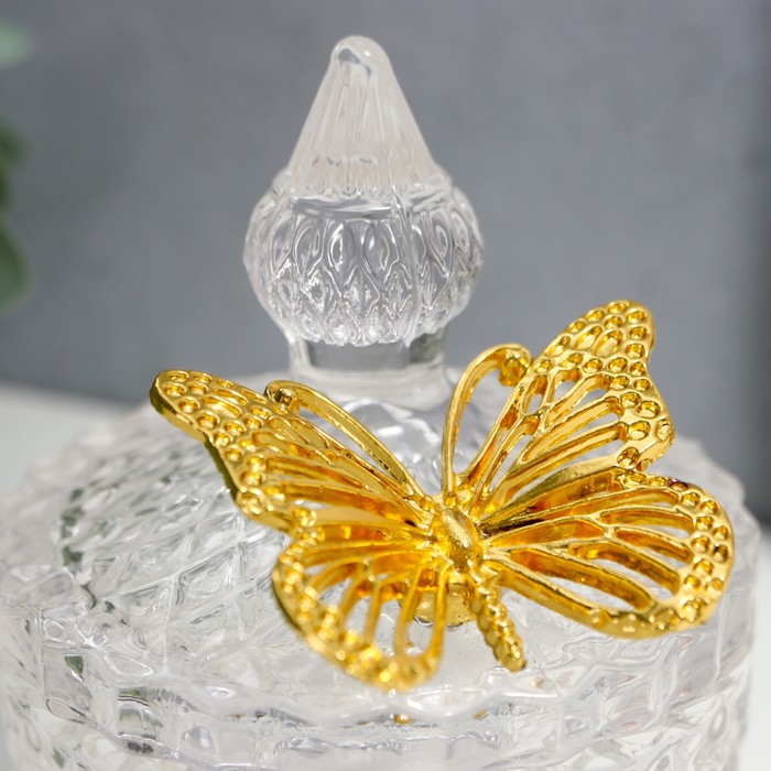 Шкатулка стекло "Золотая бабочка" прозрачный 10х8,5х8,5 см