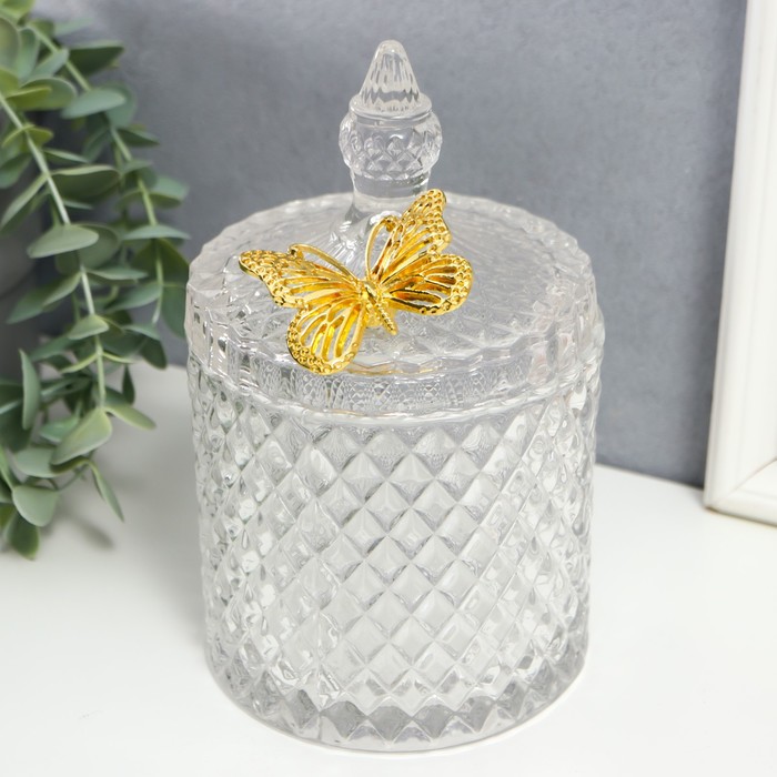 Шкатулка стекло "Золотая бабочка" прозрачный 18х10,5х10,5 см