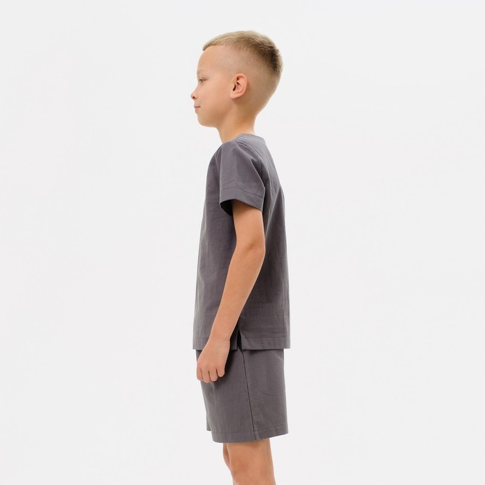 фото Комплект для мальчика (рубашка, шорты) minaku: cotton collection цвет серый, рост 134