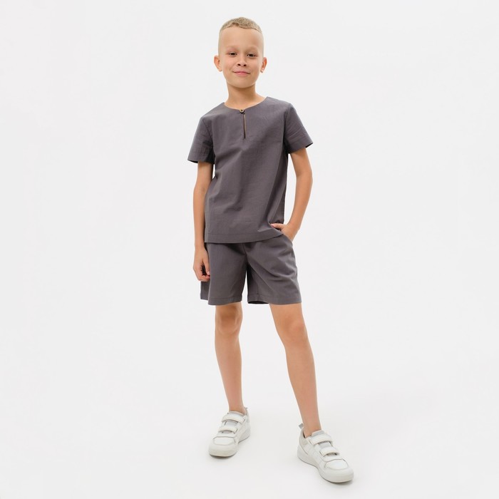 Комплект для мальчика (рубашка, шорты) MINAKU: Cotton Collection цвет серый, рост 140