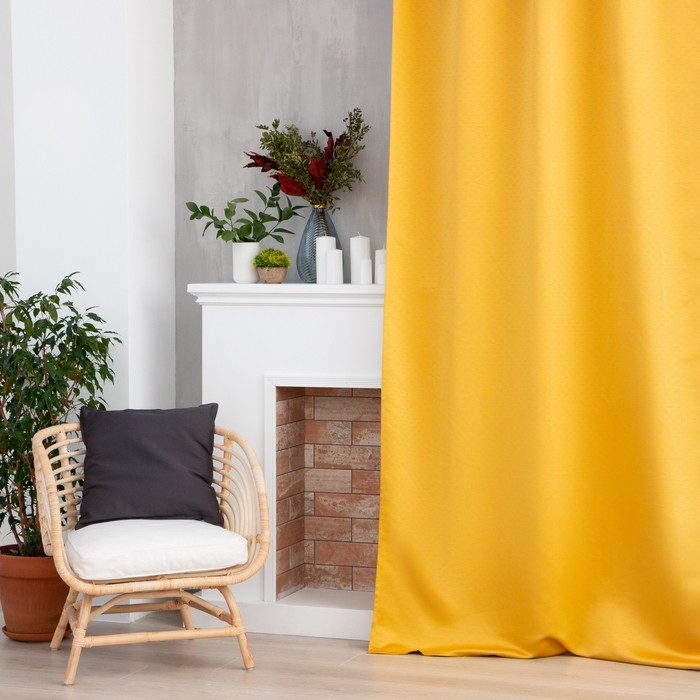 Штора портьерная Этель Штрихи, цвет жёлтый, на шторной ленте 250х265 см, 100% п/э
