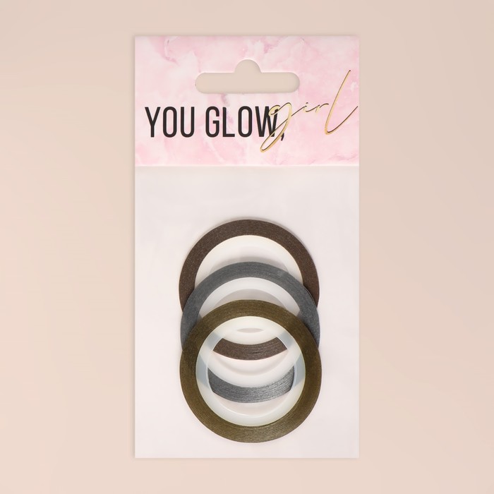 

Ленты клеевые для декора «YOU GLOW», с блёстками, 3 шт, 1 мм, 18 м, цвет серебристый/золотистый/бронзовый