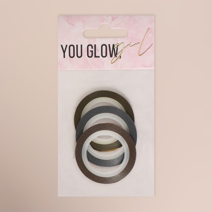 

Ленты клеевые для декора «YOU GLOW», с блёстками, 3 шт, 2 мм, 18 м, цвет серебристый/золотистый/бронзовый