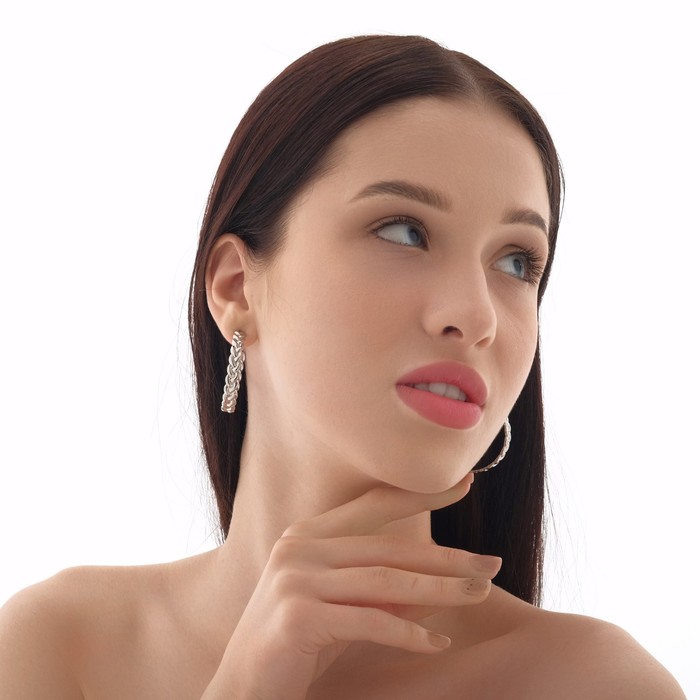 

Серьги-кольца "Косичка" незакрытые, цвет серебро, d=4