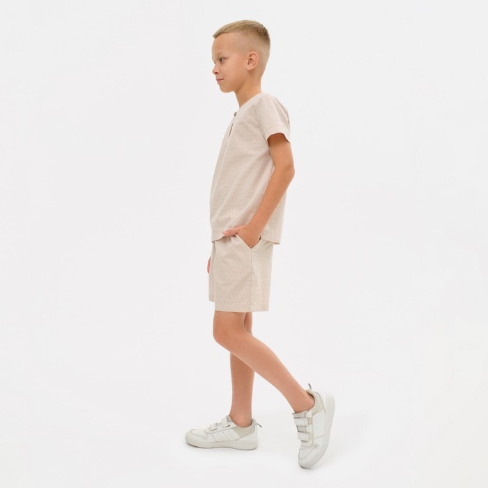фото Комплект для мальчика (рубашка, шорты) minaku: cotton collection цвет бежевый, рост 122
