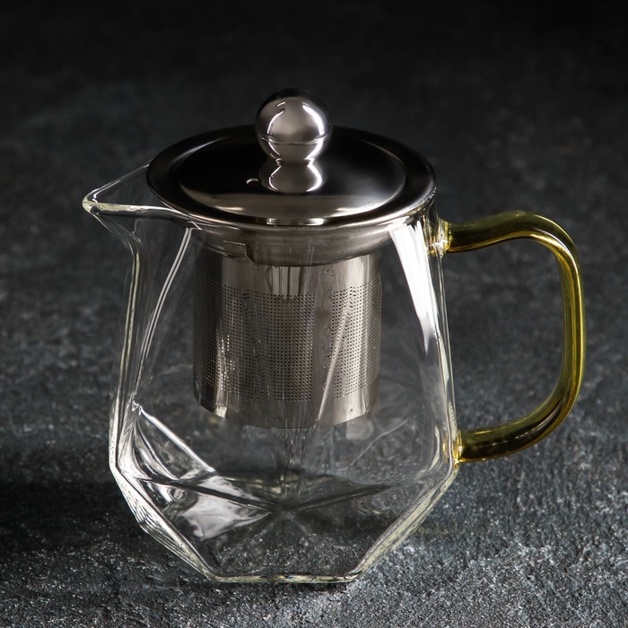 чайник стеклянный заварочный с металлическим ситом magistro дарси 950 мл Чайник стеклянный заварочный Magistro «Льдинка», 300 мл, с металлическим ситом