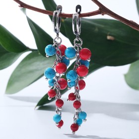 

Серьги "Микс камней" коралл и бирюза, гроздь