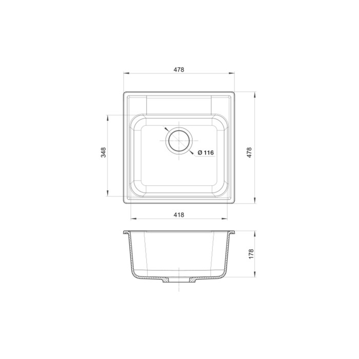 фото Мойка кухонная из камня granfest quarz gf-z48, 478х478 мм, цвет черный