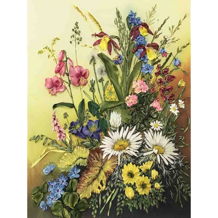 Набор для вышивания лентами, 27 × 35 см, «Луговые цветы» набор для вышивания лентами 27 × 35 см розы в голубой вазе