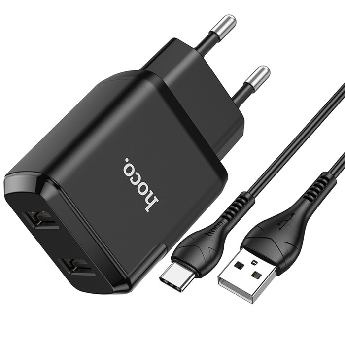 

Сетевое зарядное устройство Hoco N7, 2 USB - 2.1 А, кабель Type-C 1 м, черный